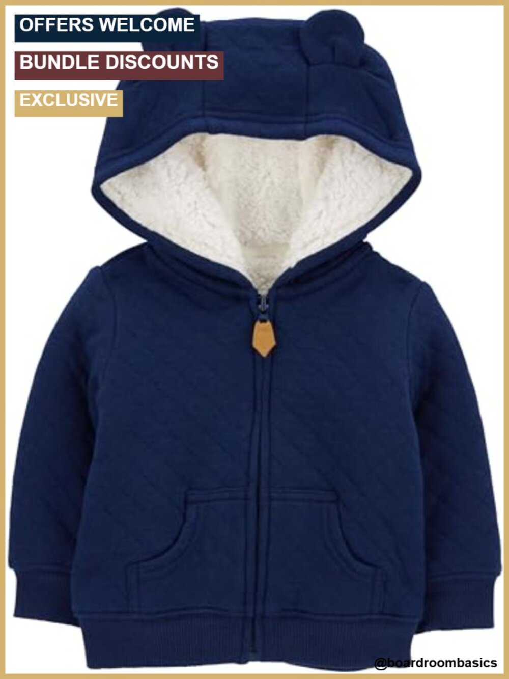 Baby Hooded Sweater Jacket Sherpa Lined Full Zip Bear Ears